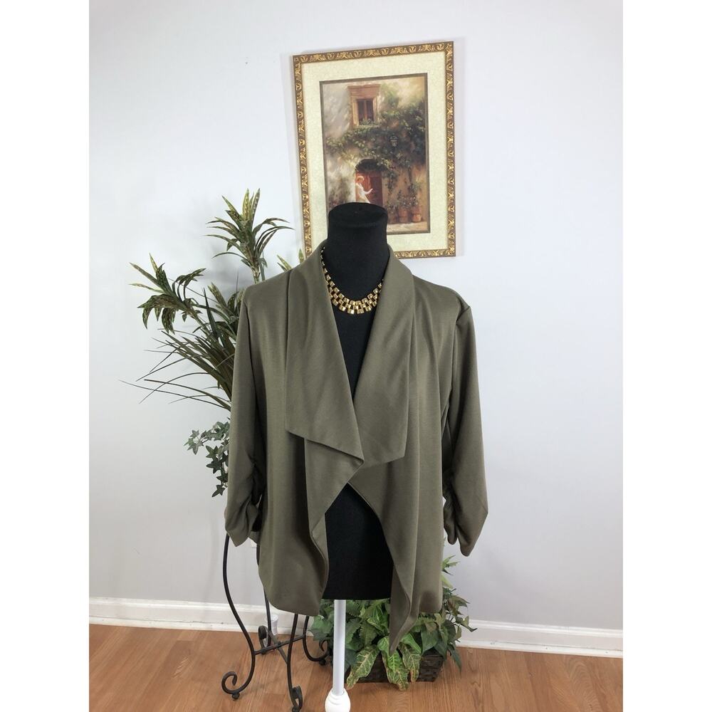 Candies Women Blouse Medium 3/4 Sleeve Waterfall Open Front Jacket Blazer Green